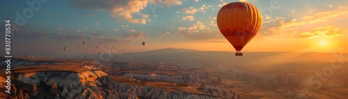 Majestic Hot Air Balloon Ride Over the Breathtaking Landscapes of Cappadocia at Sunset