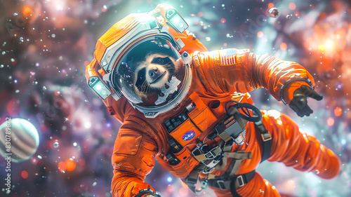 Cute sloth wear astronaut suit in galaxy ,Funny fantasy animal concept .