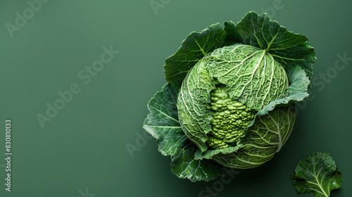 Ripe cabbage on color background top view