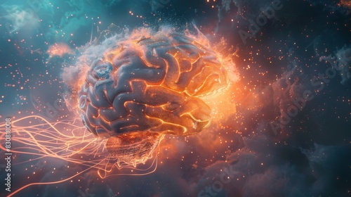 A brain with a red and orange explosion surrounding it