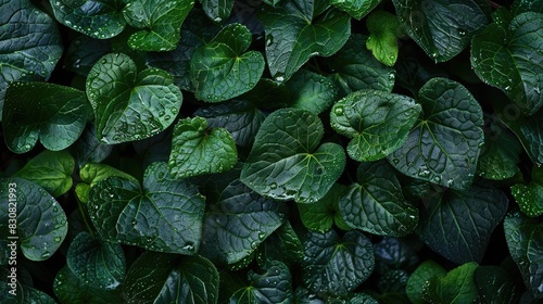 Texture of damp dark green Ground Ivy leaves