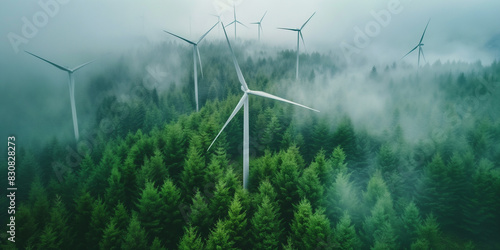 Aerial Photo: Windmills in the Forest for Renewable Energy