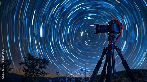 A camera is pointed at a starry sky