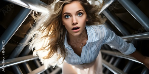 A dizzy young woman experiencing vertigo. Concept Dizziness, Vertigo, Young Woman, Sensation, Disorientation