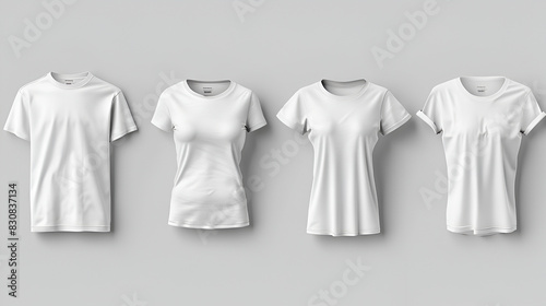 Men's white blank T-shirt template,from two sides, natural shape on invisible mannequin, for your design mockup for print, isolated on white background, White realistic 3d t-shirt isolated on white 