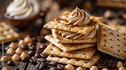 Close up photograph of crackers with coffee cream