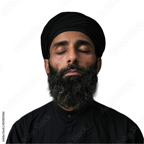 Portrait of a Muslim cleric mullah on a transparent background. Islam, faith, religion, performing prayer. Imam 