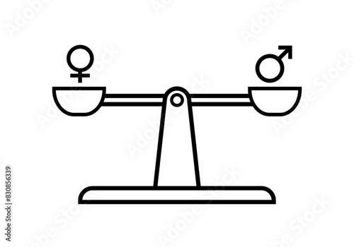 Icono balanza equilibrada de simbolo masculino y femenino representando la igualdad