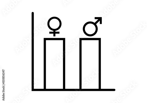 Icono negro de gráfico estadístico de barras con icono de hombre y mujer representando la igualdad.