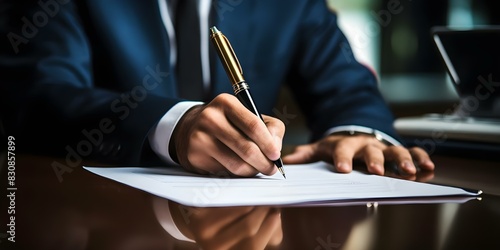 Solidifying Business Obligations: The Symbolism of Signing a Contract. Concept Legal Agreements, Business Partnerships, Financial Commitments, Ethical Responsibilities, Contract Significance