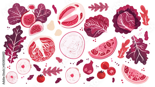 Collage with tasty red sauerkraut on white background