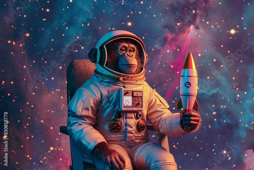 Monkey in a space suit in a fantasy concept.