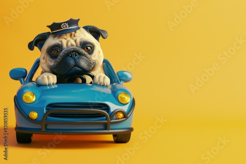 pug dog in a police uniform with a fantasy concept.