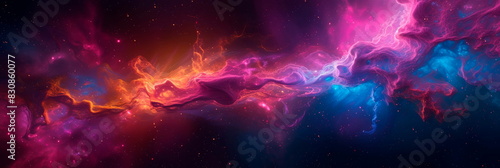 neon-infused of a cosmic nebula with intricate shapes and vibrant colors.