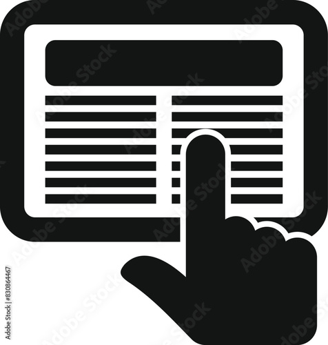 Simple black and white touchscreen gestures icon representing intuitive touchpoint interaction technology for smartphone, tablet, computer, and other modern electronic devices