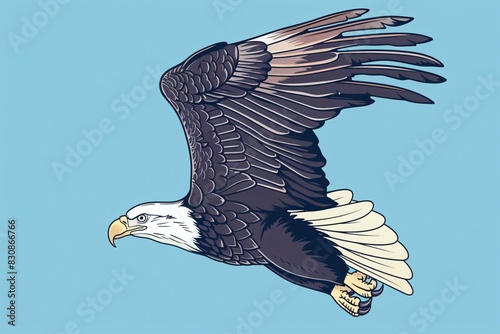 a drawing of a bald eagle flying