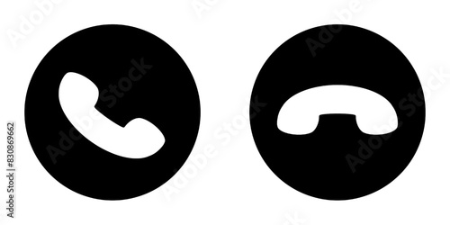 Accept decline phone call button isolated on white and transparent background. black and white phone call button icon vector illustration