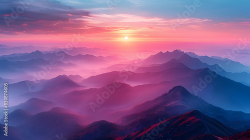 sunrise over mountains, A pink sunset over a mountain range
