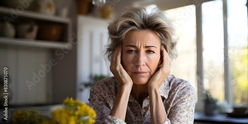 Portrait of anxious woman in her 50s with generalized anxiety disorder. Concept Portrait Photography, Anxiety, Mental Health, Generational Perspectives, Emotional Expression