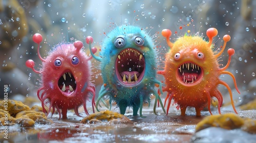 Bizarre and Fantastical Microscopic Creatures Emerging from a Stormy Slimy Environment