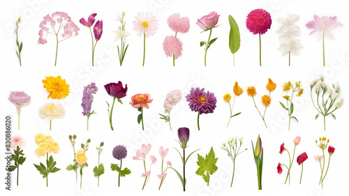 A set of icons of different varieties of wildflowers on a white background