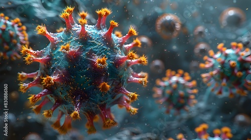 Detailed Microscopic View of a Dangerous Virus or Bacteria Causing a Pandemic Outbreak