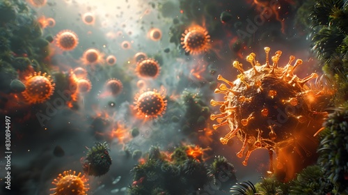 Microscopic Coronavirus Cells Spreading Rapidly in Apocalyptic Disaster Outbreak