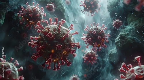 Microscopic Coronavirus Pandemic Outbreak Abstract Digital
