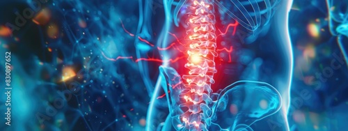 back pain with a red glowing area of the spine 