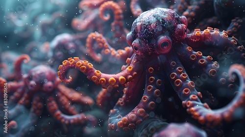 Mysterious and Captivating Octopus Creature Lurking in the Depths of the Vibrant Underwater Seascape