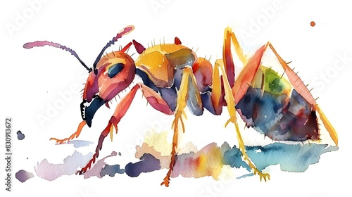 Vibrant Watercolor Ant Icon Set on Stark White Background