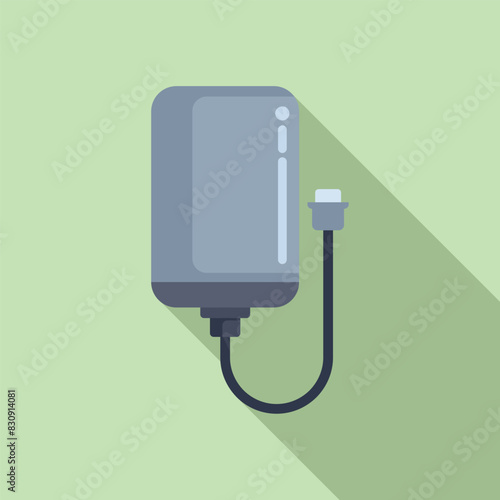 Modern vector illustration of an electric water heater with shadow, flat design style on a green background