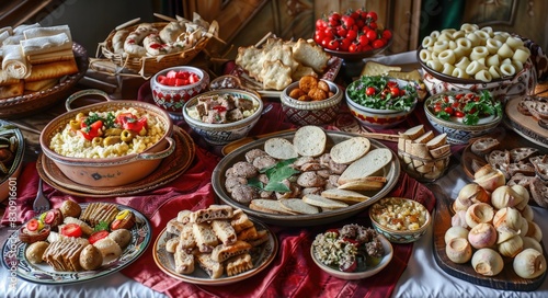 Feast Celebration: Traditional Lithuanian Food on a Table for Eastern European Delight