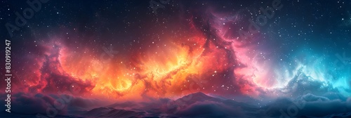 Captivating Cosmic Landscape Breathtaking Celestial Panorama of Glowing Nebula and Starry Skies