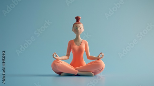 Peaceful 3D illustration of meditation practice with person in yoga pose. Calming, serene environment with pastel colors.