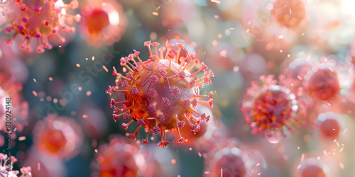 Virus Spike Breakaway, Rapid Red Virus Replication, Chronic Liver Disease from Viral Hepatitis, H1N1 Influenza, Swine Flu, and Coronavirus Background with Bacteria and Germs