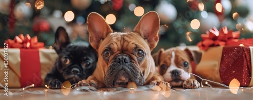 A pet training service celebrating Christmas with festive decorations and pets