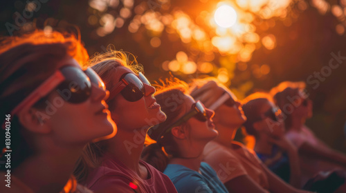 a solar eclipse viewing event with people using special glasses