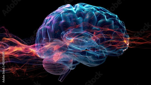 Colorful artistic depiction of a human brain on a black background, highlighting neural connections and cerebral activity in a creative design.