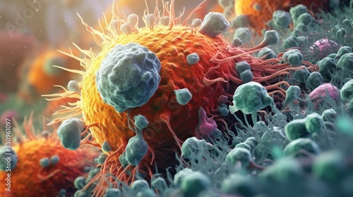 Cancer cells in the body close up