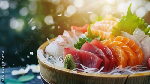 Delicious Japanese food seafood sashimi platter : Generative AI