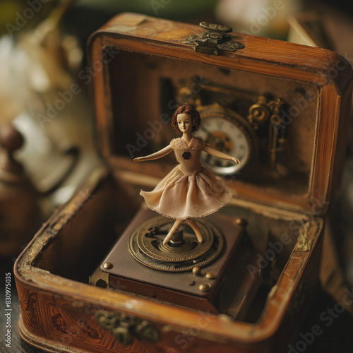 Vintage music box with ballerina figurine