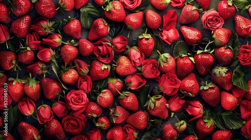 Close-up view of fresh strawberries as a background.