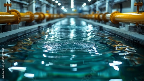 Close-up of water turbulence inside a wastewater treatment facility showing infrastructure detail