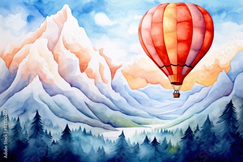 a hot air balloon in the sky over mountains