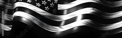 A close up of a black and white American flag with stars minimalist interior design