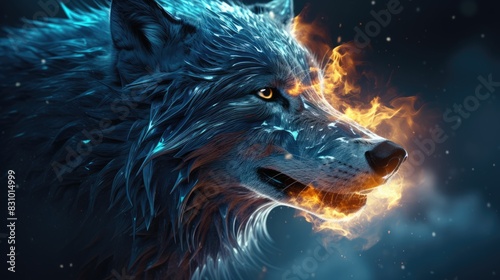 Wolf made of particles emitting light