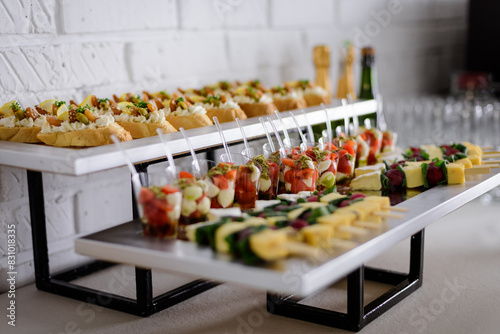 Delicacies and snacks on a buffet or banquet. Catering. 