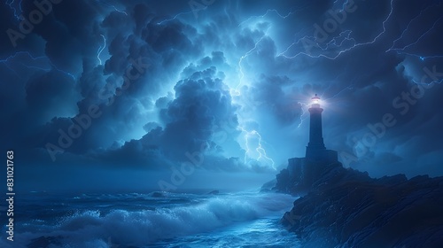 Minimalist Lighthouse Standing Guard Amidst Stormy Breton Skies