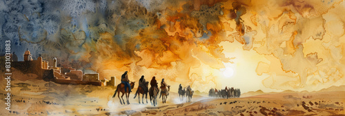 Escape from Egypt. Exodus 12:40. Old Testament. Watercolor Biblical Illustration